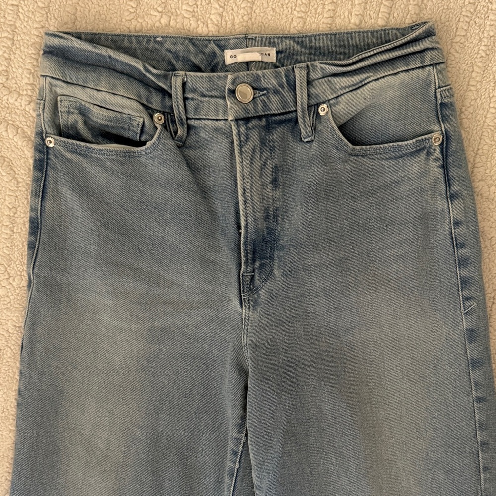 Good American Wide Leg Light Wash High Rise Jeans
